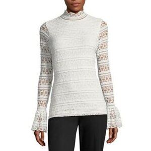 Worthington Top Size Small Lace long Sleeve Mock Neck Flared Cuffs Ivory Boho